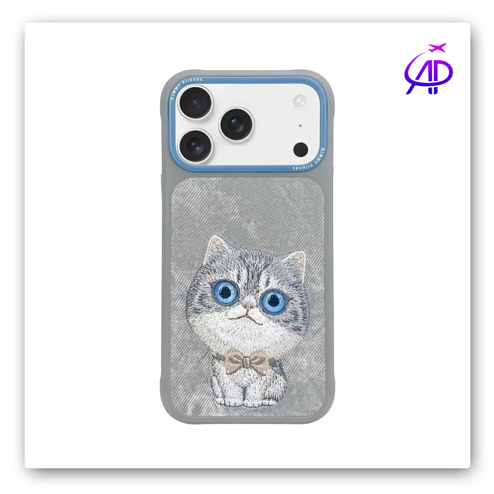 Nimmy Friends Fluffy Kitten Bow Tie Embroidery Gray Case
