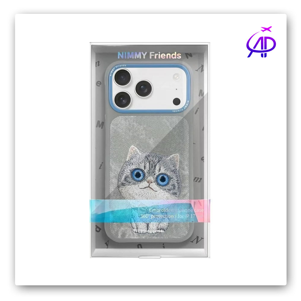 Nimmy Friends Fluffy Kitten Bow Tie Embroidery Gray Case