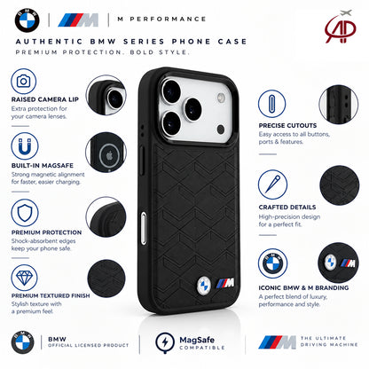 BMW M Motorsport Black Geometric Embossed Leather Case