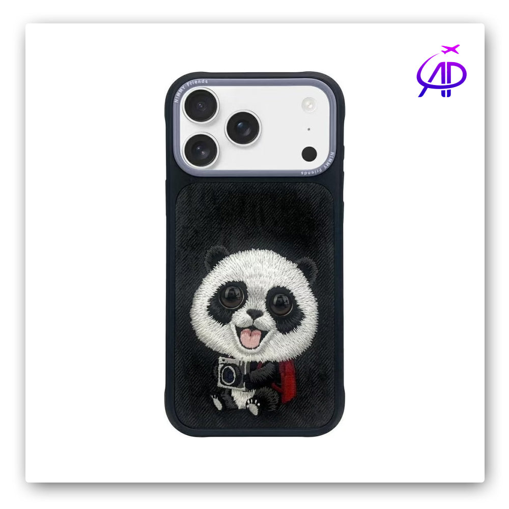 Nimmy Friends Cute Panda Photographer Embroidery Black Case