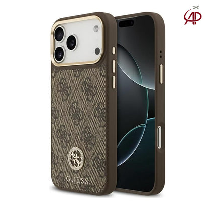 GUESS Brown 4G Monogram Case with Rhinestone Round Emblem