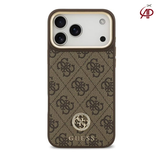 GUESS Brown 4G Monogram Case with Rhinestone Round Emblem