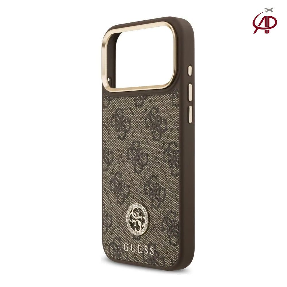 GUESS Brown 4G Monogram Case with Rhinestone Round Emblem