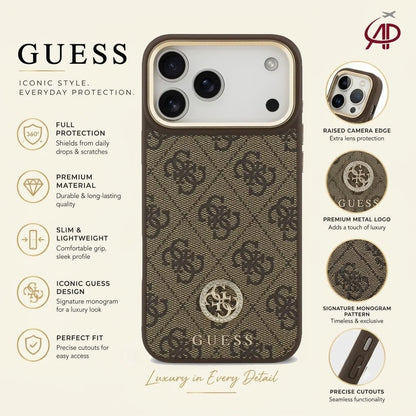GUESS Brown 4G Monogram Case with Rhinestone Round Emblem