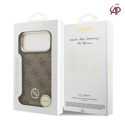 GUESS Brown 4G Monogram Case with Rhinestone Round Emblem