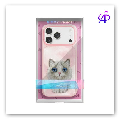 Nimmy Friends Ragdoll Kitten Pink Bow Embroidery Case