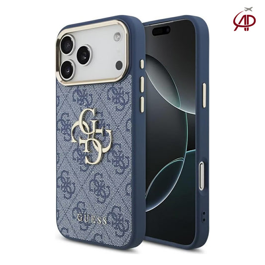 GUESS Blue Denim Unisex 4G Monogram Case with Gold 4G Metal Emblem