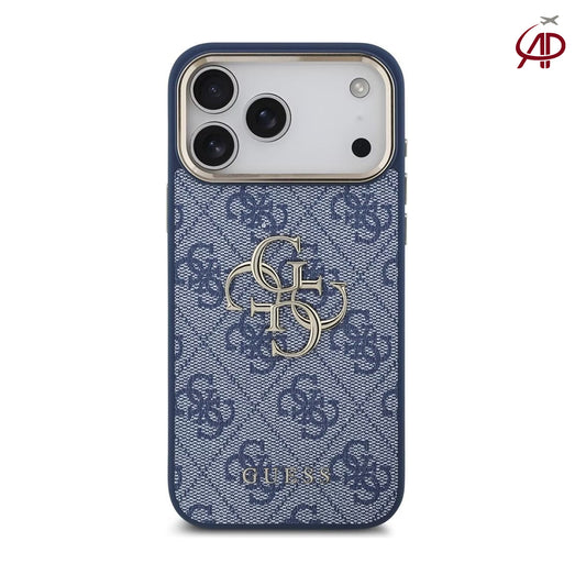 GUESS Blue Denim Unisex 4G Monogram Case with Gold 4G Metal Emblem