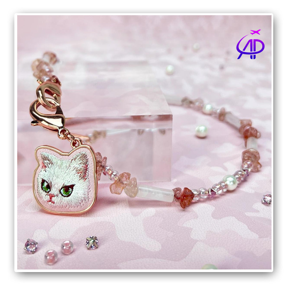 Nimmy Friends Pink Cat Beaded Phone Charm