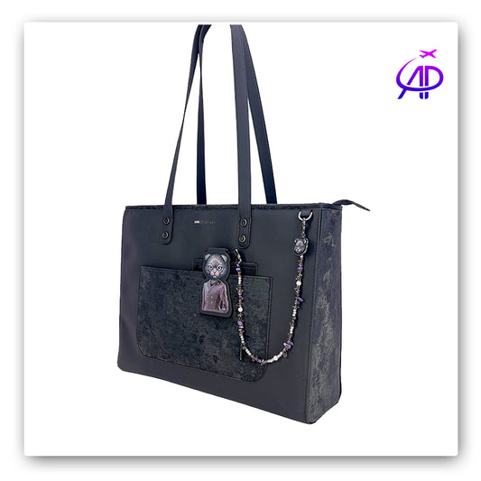 NIMMY FRIENDS Versatile Black Shoulder Tote with Unique Pet Accessories