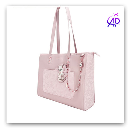 NIMMY FRIENDS Chic Pink Shoulder Tote with Detachable Cat Accessories