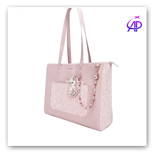 NIMMY FRIENDS Chic Pink Shoulder Tote with Detachable Cat Accessories
