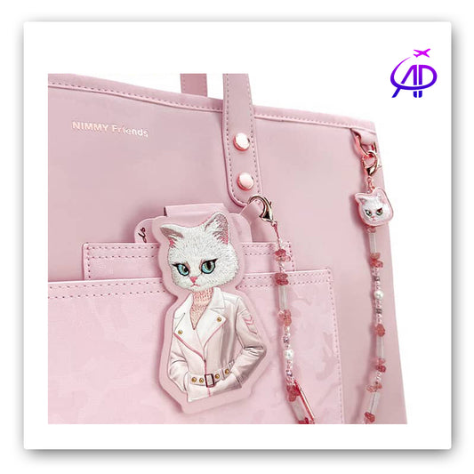 NIMMY FRIENDS Chic Pink Shoulder Tote with Detachable Cat Accessories