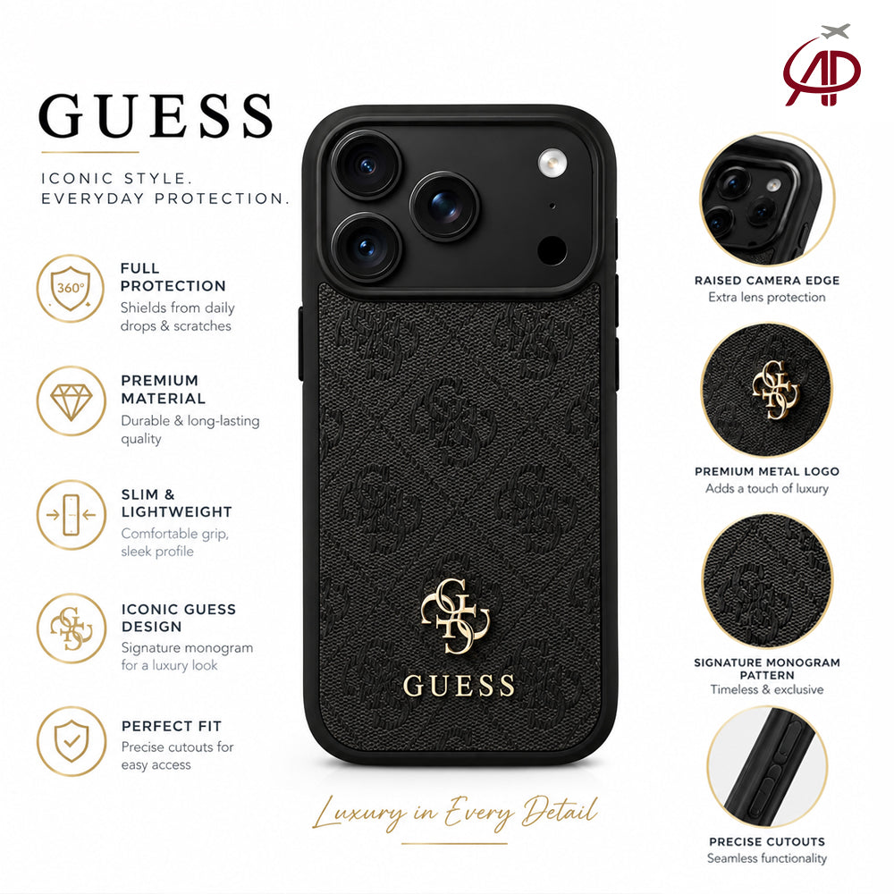 GUESS Premium Black Monogram Phone Cover | Designer Case