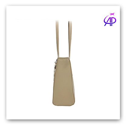 NIMMY FRIENDS Neutral Beige Tote Bag with Embroidered Dog Charm & Beaded Chain