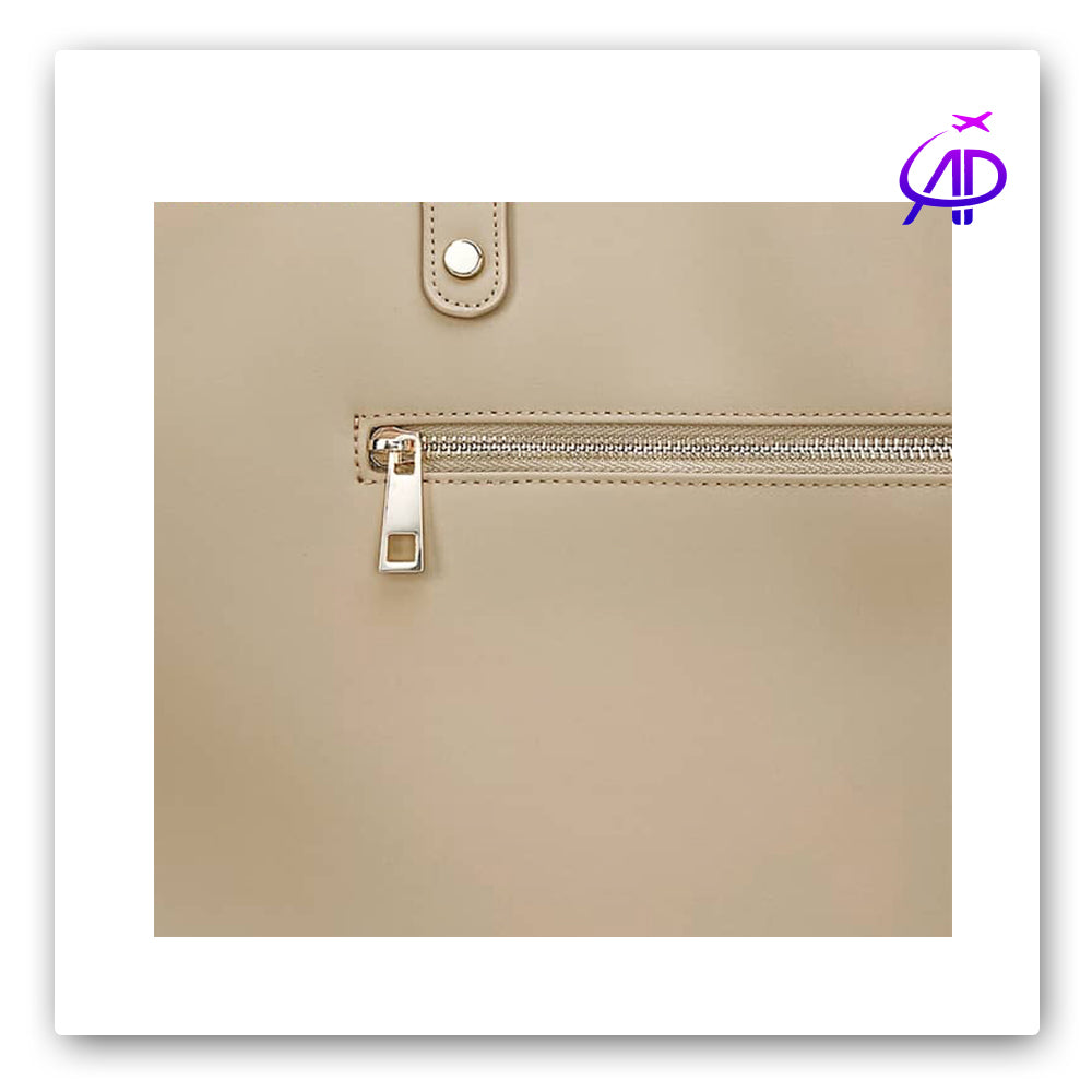 NIMMY FRIENDS Neutral Beige Tote Bag with Embroidered Dog Charm & Beaded Chain