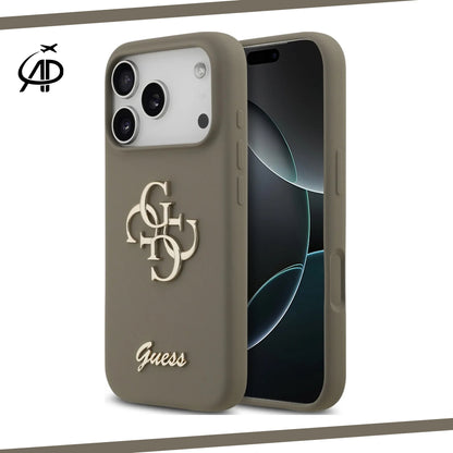 Guess Matte Gold-Logo Silicone Case
