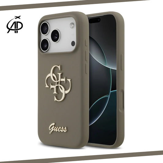 Guess Matte Gold-Logo Silicone Case