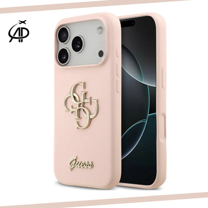Guess Matte Gold-Logo Silicone Case