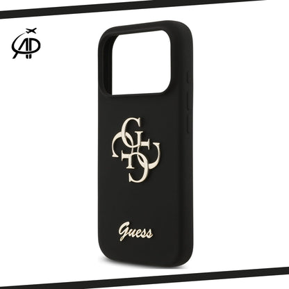 Guess Matte Gold-Logo Silicone Case