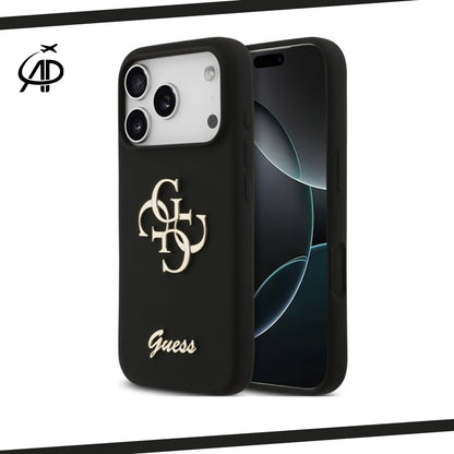 Guess Matte Gold-Logo Silicone Case