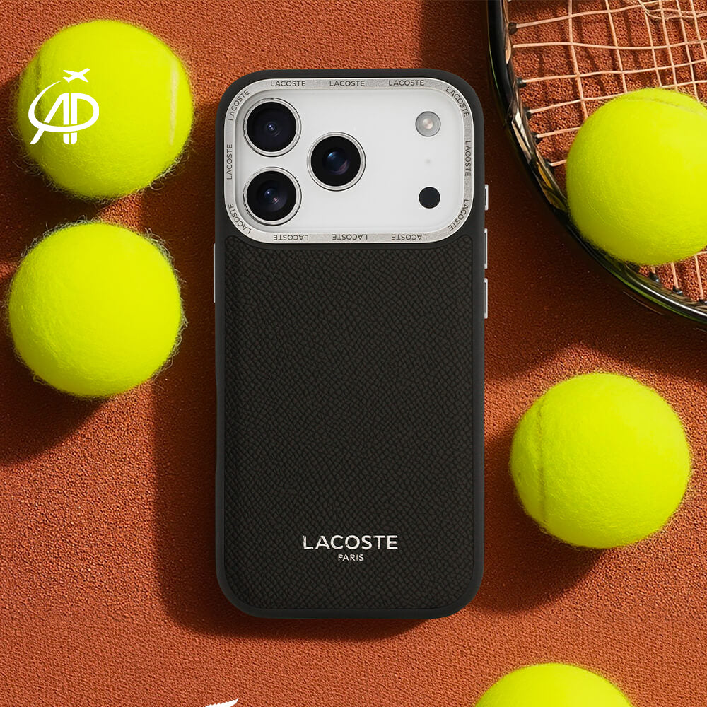Lacoste Paris Signature Pebbled Black Case with White Camera Ring