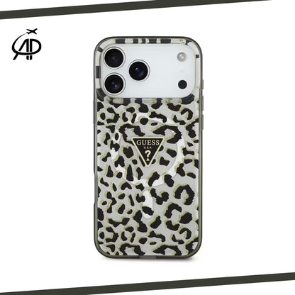 Guess Leopard Print Clear iPhone Case with Triangle Logo