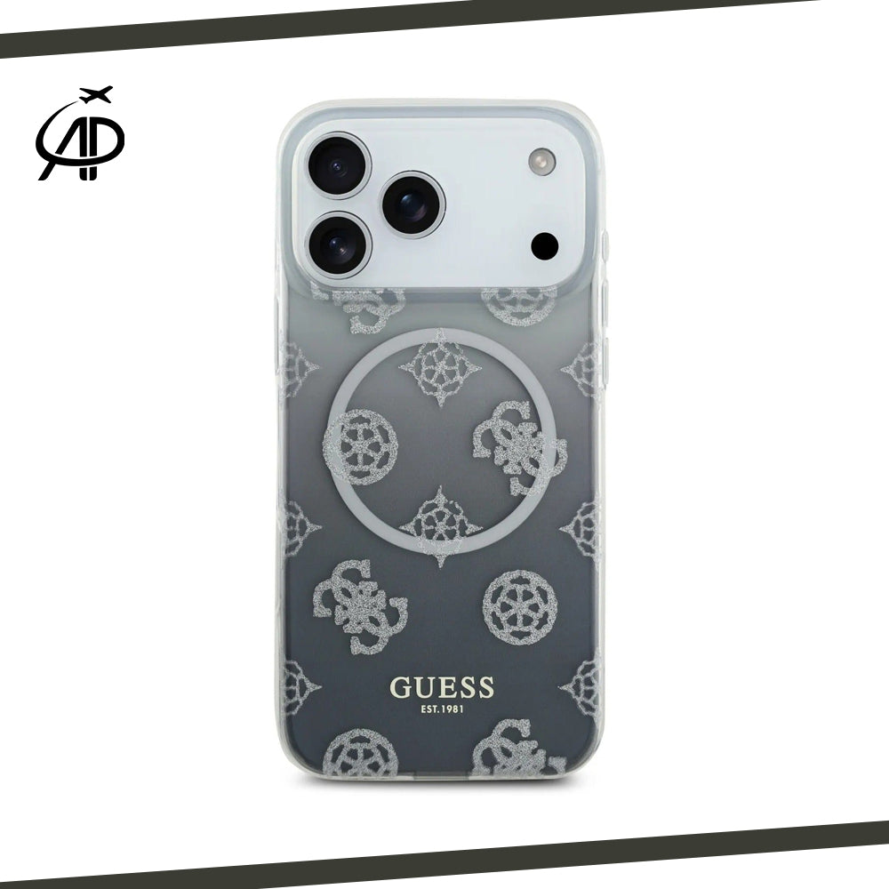 Guess Silver Glitter Monogram Gradient Clear Magsafe Compatible iPhone Case