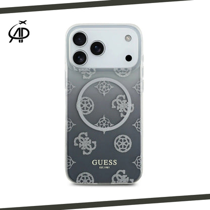 Guess Silver Glitter Monogram Gradient Clear Magsafe Compatible iPhone Case