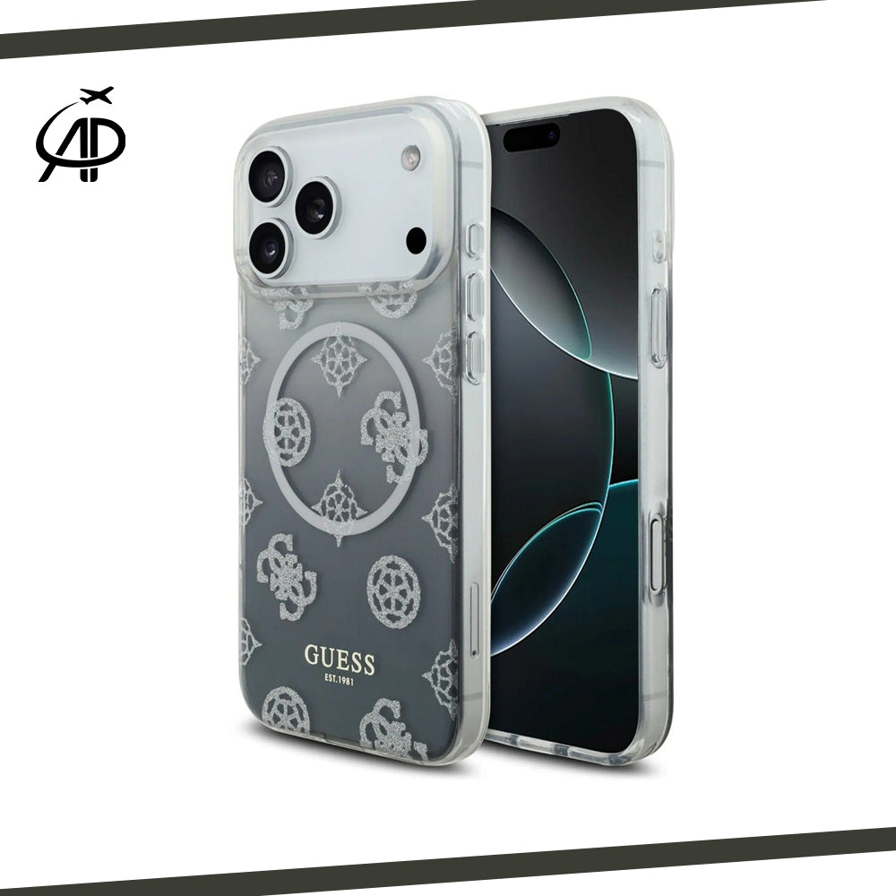 Guess Silver Glitter Monogram Gradient Clear Magsafe Compatible iPhone Case