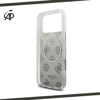 Guess Silver Glitter Monogram Gradient Clear Magsafe Compatible iPhone Case