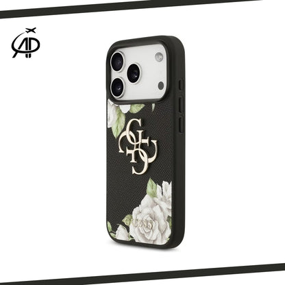 Guess Black Floral Print Case with Metallic 4G Logo
