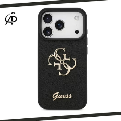 Premium Guess Signature Monogram Phone Cover - Black/Gold/Pink
