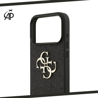 Premium Guess Signature Monogram Phone Cover - Black/Gold/Pink