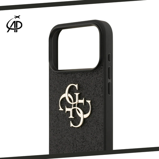 Premium Guess Signature Monogram Phone Cover - Black/Gold/Pink