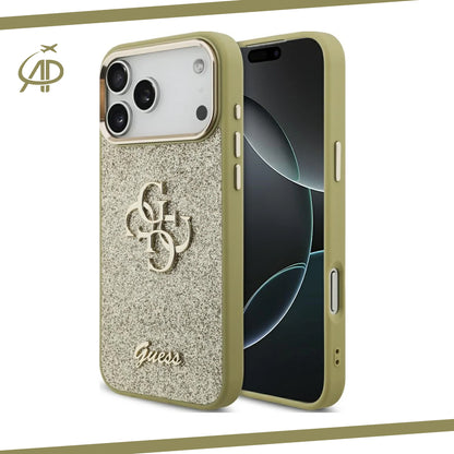 Premium Guess Signature Monogram Phone Cover - Black/Gold/Pink