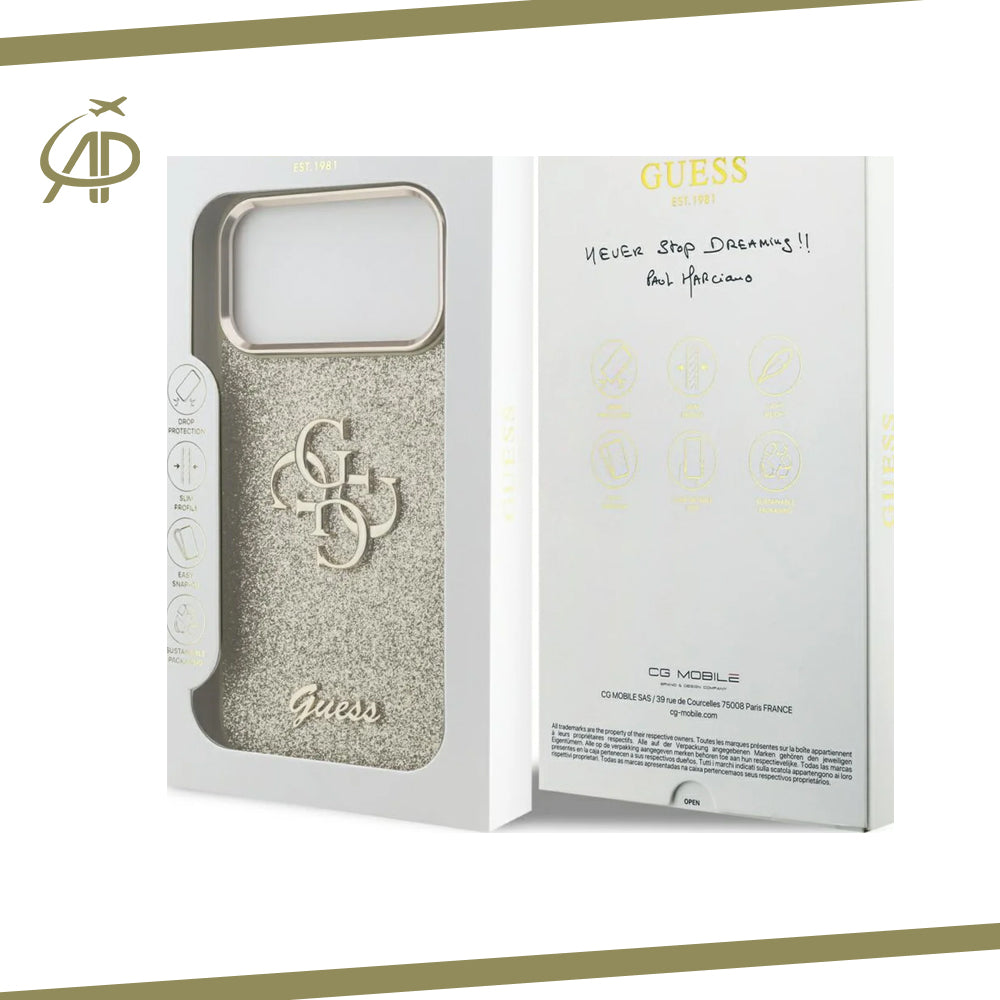 Premium Guess Signature Monogram Phone Cover - Black/Gold/Pink