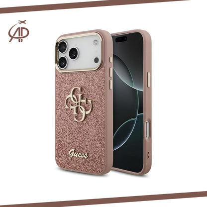 Premium Guess Signature Monogram Phone Cover - Black/Gold/Pink