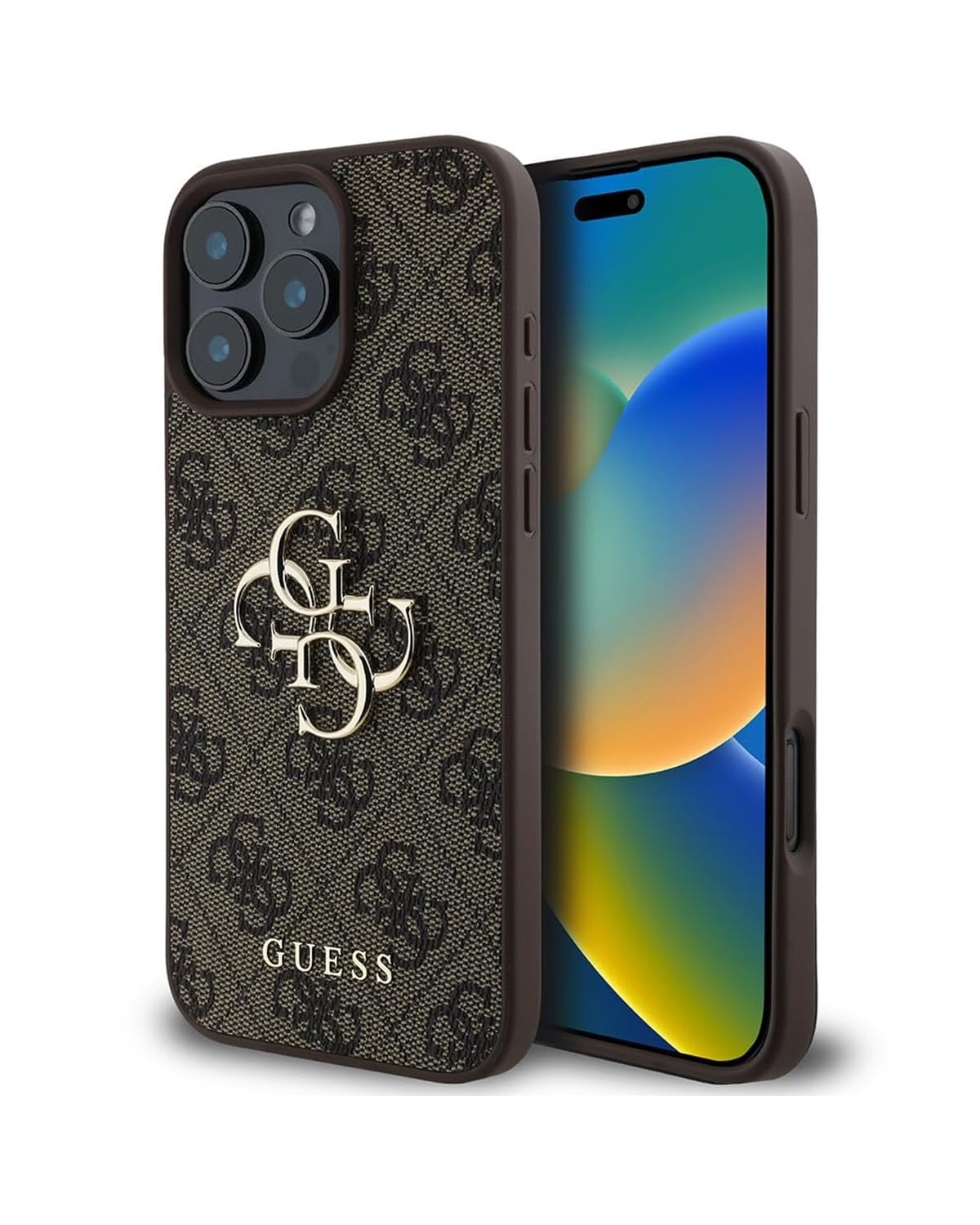 Guess Phone Case [Official Licensed] PU Leather Case with 4G Big Metal Logo | Shock Absorption Protective Case/Cover Compatible with iPhone 16 Pro Max (6.9-Inch) (2024) - Brown