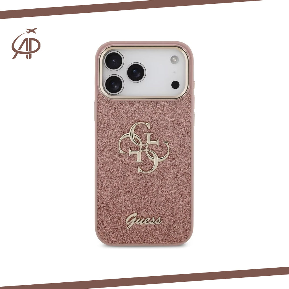 Premium Guess Signature Monogram Phone Cover - Black/Gold/Pink