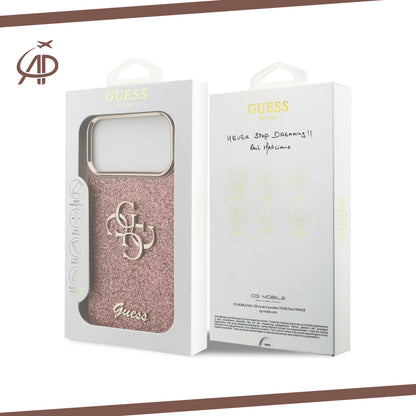 Premium Guess Signature Monogram Phone Cover - Black/Gold/Pink