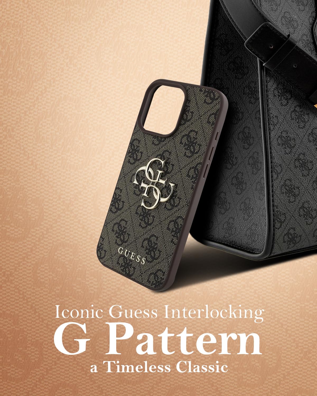 Guess Phone Case [Official Licensed] PU Leather Case with 4G Big Metal Logo | Shock Absorption Protective Case/Cover Compatible with iPhone 16 Pro Max (6.9-Inch) (2024) - Brown