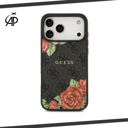 Guess Black Monogram Case with Red Rose Floral Print