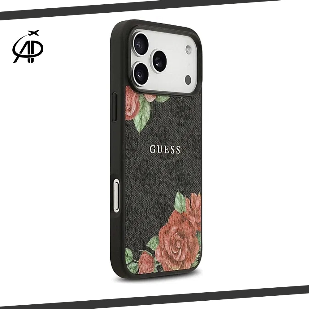 Guess Black Monogram Case with Red Rose Floral Print