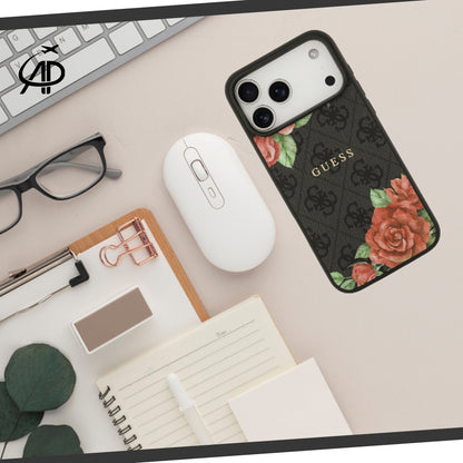 Guess Black Monogram Case with Red Rose Floral Print