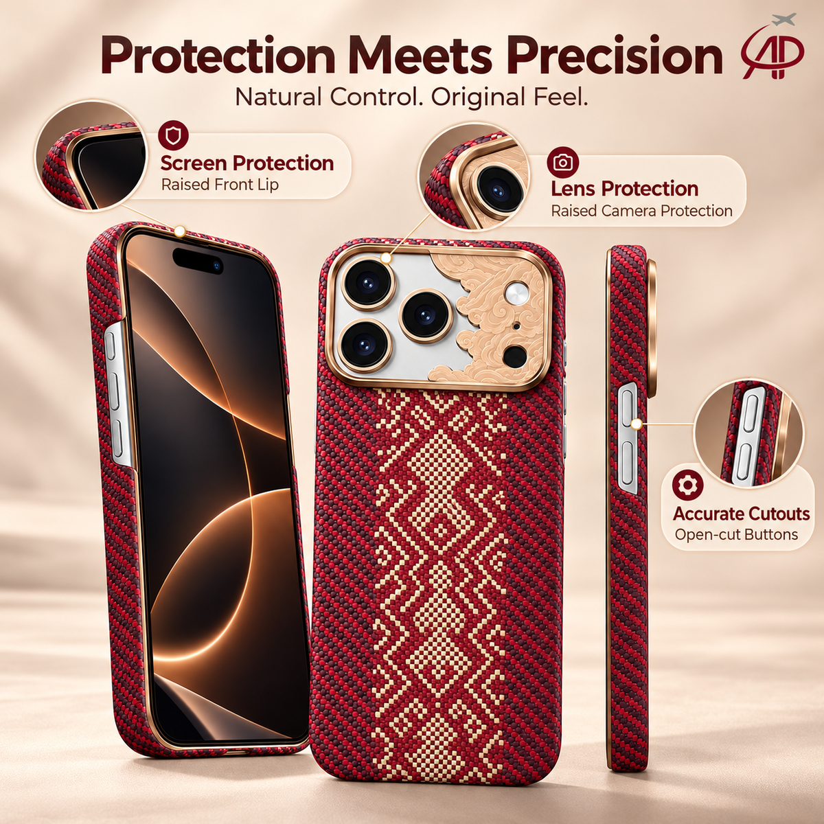 Benks Knight ArmorAir Kevlar MagSafe iPhone Case – Red & Gold